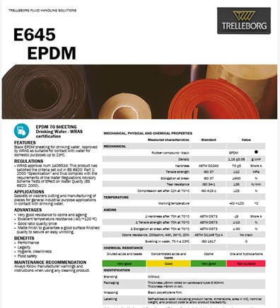 3 mm - EPDM E645 - Guma nietoksyczna do kontaktu z wodą pitną, szerokość 1400 mm (-40/+120°C) 3 mm - EPDM E645 - Guma nietoksyczna do kontaktu z wodą pitną, szerokość 1400 mm (-40/+120°C)