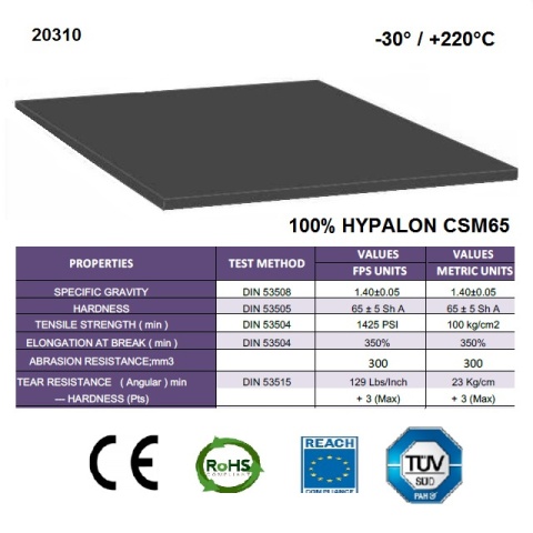 3 mm - HYPALON CSM 65 - Guma do zastosowań specjalnych, szerokość 1400 mm, 10 MPa (-30°/+140°C) 65°Sh
