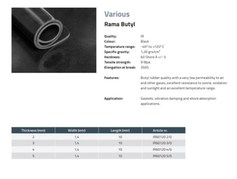 4 mm - BUTYL 60 AG 31 - Guma do zastosowań specjalnych, szerokość 1400 mm (-40°/125°C)