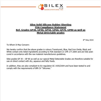 5 mm - SILIKON AG 36 - Silex- FDA biała guma 60°Sh, szerokość 1200 mm (-60°/+230°C)